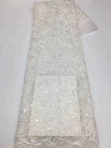 Afrikaanse Lovertjes Stof Kant Tule Draad Pailletten Net Kant Nieuwe Kant Polyester Borduurwerk Stof Plant - Product Image 6