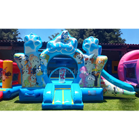 Château gonflable commercial bleu, toboggan gonflable combiné, aire de jeux pour enfants, château gonflable pour enfants en plein air