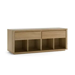 <span class=keywords><strong>Banc</strong></span> de rangement pliable en chêne clair moderne avec 8 compartiments ouverts et 2 tiroirs, organisateur autoportant pour <span class=keywords><strong>chaussures</strong></span> et petits objets dans l'entrée - Product Image 2