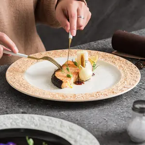 European Western Steak Forged Gold Plated Silver Plated Advanced Embossed Sense Ceramic Spaghetti Plate