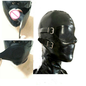 Black Sex Full Head <strong>Hood</strong> <strong>Latex</strong> Rubber Women's <strong>Hoods</strong> with Eye Mask Dildo Mouth Gag Fetish Mask Headgear for Bondage Gear Toys - Product Image 6