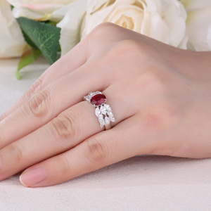Promocional de alta calidad 18K oro blanco laboratorio crecido Marquesa corte diamante y corte ovalado rubí anillo de compromiso para regalos de cumpleaños - Product Image 2