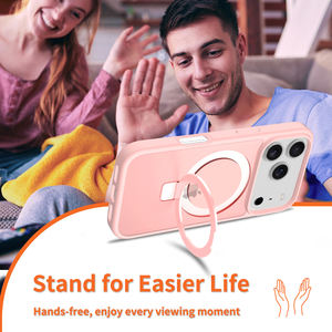 Nouvelle Coque de Téléphone Rose Givrée avec Anneau Magnétique et Support Antichoc pour iPhone 17 Pro Max - Product Image 5