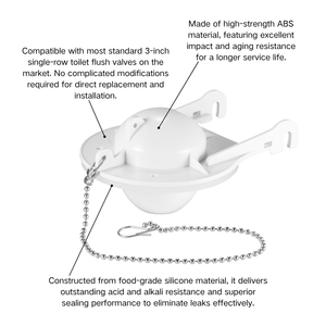 Valve de chasse d'eau universelle de 3 pouces, joint en silicone résistant aux produits chimiques avec chaîne en acier inoxydable, compatible avec la plupart des marques. - Product Image 3