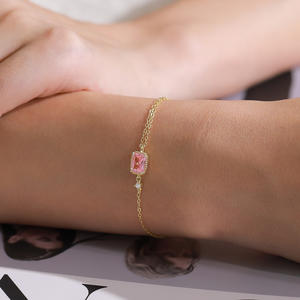 Pulsera de Cadena de Oro con Circonita Cuadrada Rosa en Plata de Ley S925 para Mujer, Joyería Moderna y Sencilla, Versión de Cobre Personalizable - Product Image 5