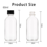 Mini bouteille en verre transparent de 60 ml (2 oz) avec bouchon à vis en plastique noir pour jus de gingembre, boissons énergétiques ou compléments alimentaires