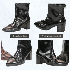 <span class=keywords><strong>Stivaletti</strong></span> da Donna Autunno/Inverno con Tacco a Spillo Francese, Tacco Quadrato Grosso, Resistenti all'Usura, con Fodera in PU che Aumenta l'Altezza - Product Image 1