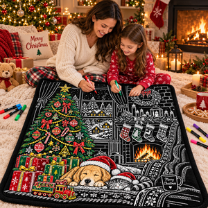 Couverture de Noël personnalisable à colorier, en peluche rectangulaire, décoration DIY pour la maison avec 24 marqueurs de tissu colorés pour la saison hivernale - Product Image 3