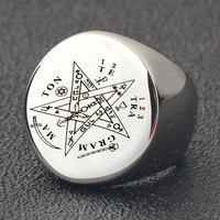 Bague Punk en Acier Inoxydable « Wahyeh » Viking, Pentagramme Magique Béni de Salomon