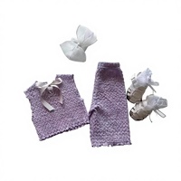 Ensemble pantalon capri sans manches en coton lavande style coréen INS avec nœud papillon – Tenue d'été quotidienne pour bébés et petites filles