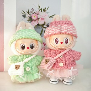 Ropa para Muñecas de Vinilo de 17 cm, Color Macaron Rosa Verde, Suéter y Gorro al por Mayor, Conjunto de 2 Piezas, Versión Q, Conjunto de Ropa Linda - Product Image 1
