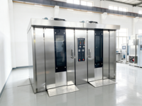 Four rotatif Jayonho haute efficacité électrique/gaz/diesel pour boulangerie, double porte, grande capacité, 64 plateaux, acier inoxydable