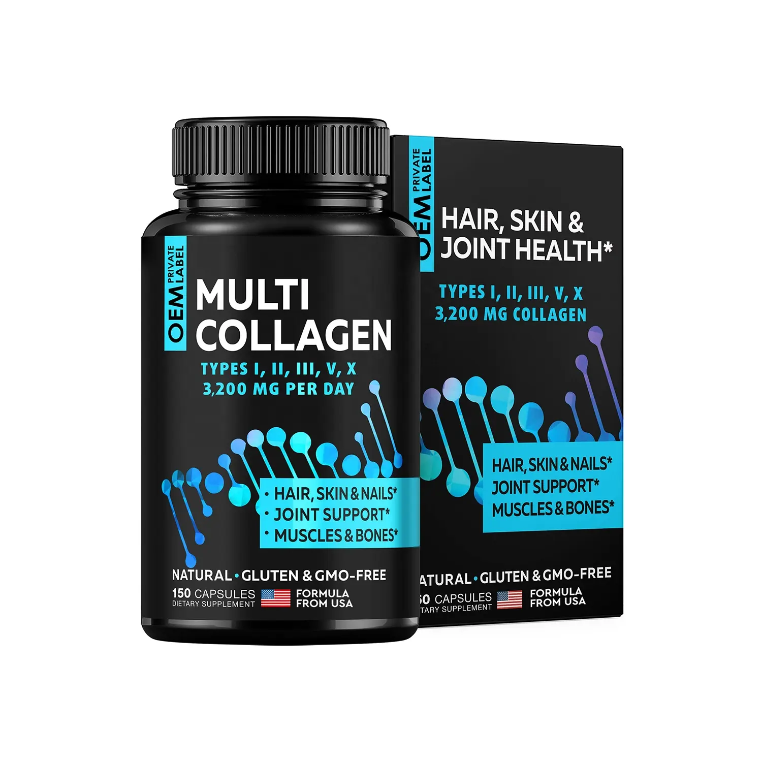 Le capsule di pillole Multi collagene OEM promuovono la pelle sana peptidi di collagene idrolizzato per uomini e donne-capsule Multi collagene