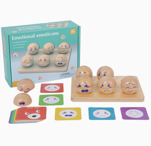 Jeu d'association émotionnelle en bois gratuit pour les tout-petits - Jouet éducatif interactif parent-enfant avec balles d'expression - Product Image 1