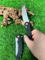 Couteau pliant de précision à pointe de précision D2 avec bord tranchant CNC, manche texturé bleu G10, couteau de poche à pivotement rapide avec roulement à billes