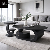 Ensemble de tables basses de luxe modernes, plateau ovale en bois avec tiroir de rangement, cadre incurvé, tables d'appoint gigognes, OEM ODM, meubles de salon