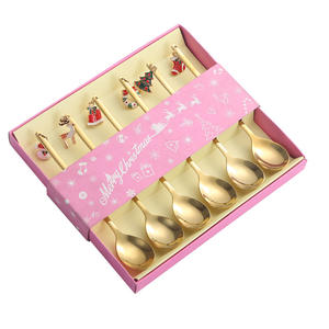 6件套圣诞餐具圣诞咖啡勺不锈钢金餐具咖啡搅拌甜点可爱圣诞礼物 - Product Image 1