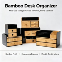 Boîte de rangement de bureau en acrylique noir avec tiroirs en bambou, porte-stylos latéral, organisateur multi-compartiments pour le bureau, le maquillage et la salle de bain