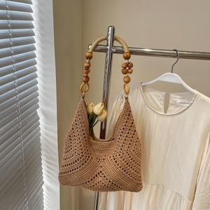 Bolso de mano de ganchillo tejido, bolso de hombro hueco, estilo bohemio, gran capacidad, informal de verano para mujer - Product Image 4
