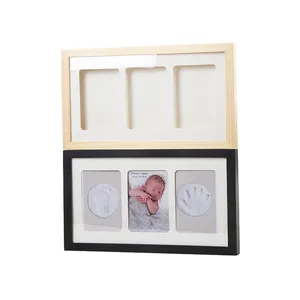 Hot Sale Custom Hout Baby Zachte Klei Handafootprint Kit Home Decor Foto Shadow Box Frame Giften Voor Huisdecoratie