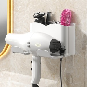 Support mural pour sèche-cheveux, support de rangement multifonctionnel en plastique pour salle de bain avec étagère pour sèche-cheveux et accessoires - Product Image 1