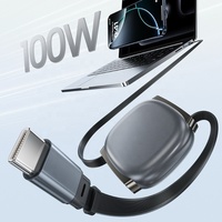 Cable de Datos USB-C a Tipo-C Magnético Retráctil de Ángulo Recto de 3 pies, 240W, 6A, Carga Rápida, TPE, con Logotipo Personalizado para Laptop, Cámara y Computadora