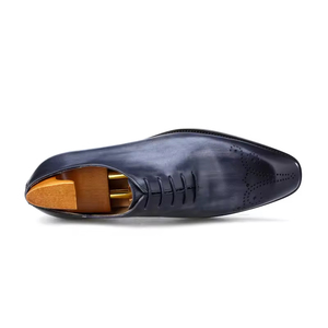 Chaussures Oxford pour hommes en cuir véritable, style britannique haut de gamme, formelles, à lacets, bout fermé, fabriquées à la main, chaussures de marié, Evergreen - Product Image 4