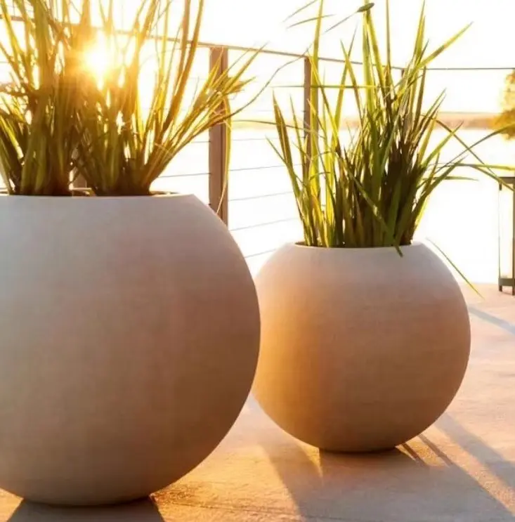 Nordic Big Sphere Fiberglass Flower Pot, plantador ao ar livre redondo fibra cimento concreto Potes para Plant Garden