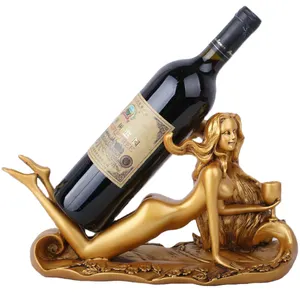 OEM high quality home decoration party wholesale resin gold lady wine bottle set holder