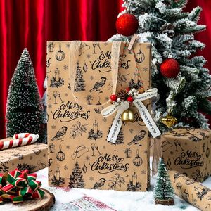 MAYPLUSS Kraft Christmas Wrapping Paper Roll 17 Inch x 33 Feet Vintage Bird Tree Ornament Pattern Brown - Product Image 4