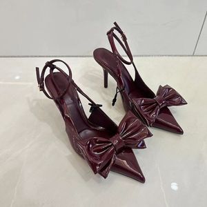 Bow Pointed Toe Spring Summer Mules Talons Haut Sexy Escarpins Wine <b>Red</b> Trending Women <b>Heels</b> - Product Image 2