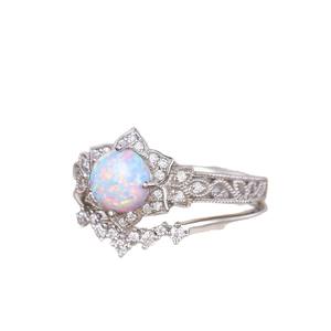yunnique Natural <b>Opal</b> <b>Ring</b> <b>Silver</b> Flower Design Pave Setting Women's Jewelry Everyday Wear - Product Image 5