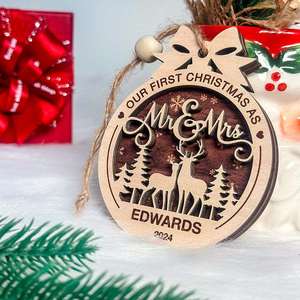 Married 2 Layered Personalized Christmas <b>Ornament</b> for <b>Couples</b> 2024 Wooden Wedding Keepsakes - Product Image 3