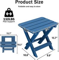 Table d'appoint pliante bleu cobalt avec plateau à lattes en plastique HIPS, résistante à l'eau, pour extérieur, patio, jardin, bord de piscine