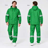 Combinaison de pluie verte pour adulte, veste et pantalon à capuche en PVC Oxford avec bandes réfléchissantes doubles, poignets élastiques, équipement de pluie pour l'extérieur