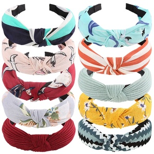 Diadema de satén y gasa con estampado de moda estilo coreano para mujer, con nudo, para lavarse la cara, FD-015-K, 15cm, venta al por mayor de fábrica - Product Image 2