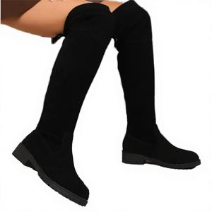 Bottes Chelsea Western d'hiver en daim à bout pointu, à tige haute, à semelle épaisse, couleur unie, pour femmes - Product Image 3