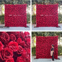 Panneau mural floral carré 8x8 pieds HQ187, rose rouge matinale, mur de fleurs artificielles 5D pour décoration de fête - Vente chaude