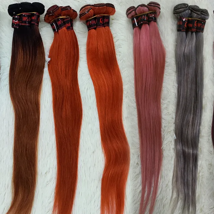 Letsfly – Extensions de cheveux brésiliens naturels lisses et longs, bon marché, rose, gris, 1B30, 24 pouces, pour femmes noires