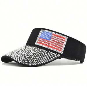 Diseña tu propia gorra con visera de cristal y diamantes de imitación con bandera de Estados Unidos para protección solar al aire libre, ciclismo, pesca, viajes y deportes. - Product Image 1