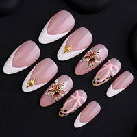 Pegatinas de Uñas 3D con Diseño de Flores, Uñas Postizas en Rosa con Lazo y Estampado de Leopardo
