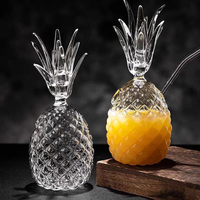 Vente en gros : Verre créatif transparent en forme d'ananas avec paille, en verre borosilicate, pour latte, jus et boissons vintage