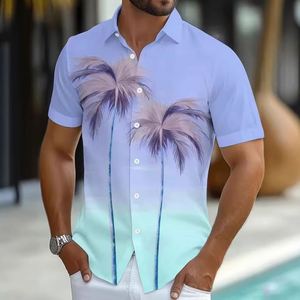 Chemise décontractée à manches courtes pour homme, à motif dégradé de palmiers hawaïens, style estival, à simple boutonnage, pour l'impression 3D transfrontalière - Product Image 3