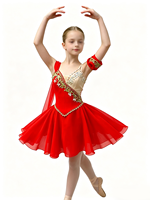 Robe de ballet pour enfants brodée de strass rouges, tutu de danse professionnel pour filles avec manchette pour les bras
