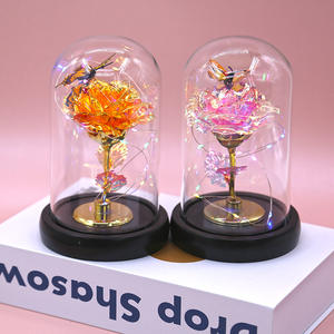 TC 24K oro rosa en cúpula de cristal para mujeres mamá Día de San Valentín Día de la Madre Regalos DIY adornos flores rosas artificiales - Product Image 4
