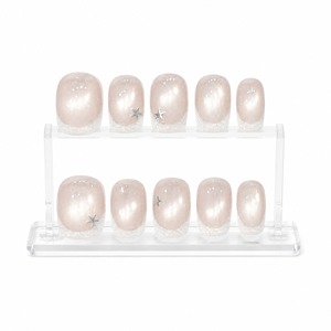 Ongles à presser carrés rose pailleté avec accent étoile, faciles à poser, effet salon - Product Image 3