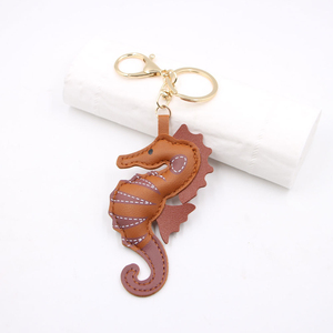 QYS Custom Logo Cartoon Seahorse Leather Keychain Carabiner <b>Key</b> <b>Ring</b> Cute Bag Charm Gift - Product Image 5