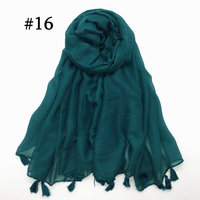Écharpe en voile unie bleu sarcelle, douce et respirante, 95x180cm, teinte unie, châle d'été à franges, Bufanda, Hijab turc à franges de Dubaï