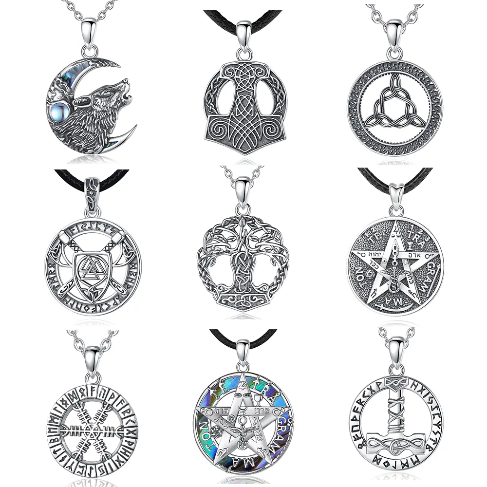 Changda 925 Sterling silver compass vegvisir guiding norse amulet jewelry valknut thor hammer viking necklace for men