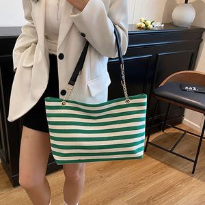 Factory Directly Selling Korean Fashion Striped Canvas <b>Tote</b> Bag Women's Shopping Bags Chain Single Shoulder Bag With Logo - Product Image 4